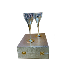 Elegant Stainless Steel Wine <b>Glass</b> Home Party Drinking Hammered Design Brass Stem Designer Crafts Excellent - Product Image 1