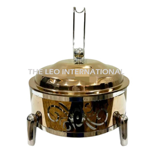 Chafer Eco Chafer chapado en oro rosa con soporte de 8 litros de acero inoxidable, calentador de alimentos con acabado en oro rosa, diseño de corte por láser - Product Image 1