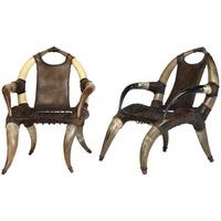 Chaise en corne de bœuf antique authentique, confortable et résistante, corne de vache polie naturelle pour chambre à coucher ou hôtel