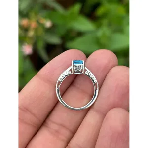 14K Marquise Geometric Gemstone <b>Ring</b> for Swiss Blue Topaz with <b>Emerald</b> Cut Diamond Rhodium Plated 925 <b>Silver</b> Men's <b>Ring</b> - Product Image 3