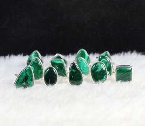 Natural <b>Green</b> Malachite Gemstone <b>Rings</b> Jewelry Bulk Wholesale Designer Collet <b>Rings</b> Jewelry Making for Retail - Product Image 4