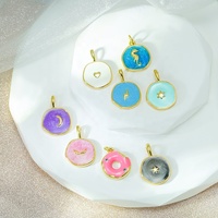 Mignon coloré 18K plaqué or rose beignet goutte d'huile breloques cuivre mosaïque émail pendentifs pour collier Bracelet fabrication de bijoux bricolage