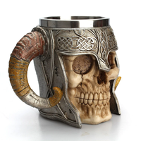 Tazas de Acero Inoxidable de Alta Calidad con Diseño Vintage 3D de Cuerno de Antílope, Doble Asa, Sublimación, Calaveras Vikingas, Tapa Ecológica