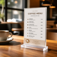 Support de signalisation en acrylique/PS transparent avec base robuste, présentoir de table pour menus, prospectus, documents, pour restaurant, bureau, magasin, mariage