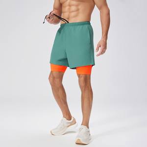 Nouveautés Homme Élégant Solide 2 en 1 Shorts Séchage rapide Haute Élastique Shorts de Sport Longueur Moyenne Logo Personnalisé ShortsDDP expédition - Product Image 3