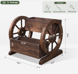 Wagon en <span class=keywords><strong>bois</strong></span> <span class=keywords><strong>jardinière</strong></span> avec roues chariot de jardin décoratif pour fleurs herbes légumes intérieur extérieur Patio ferme décor - Product Image 4