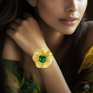 PRAO Anti-ternissement jonquille manchette Bracelet fait à la main taille réglable en laiton bijoux de mode pour les femmes motif en forme de coeur - Product Image 2