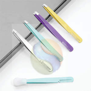 Pinzas de Cejas de Acero Inoxidable Personalizadas de Alta Calidad, Herramientas de Maquillaje con Punta Inclinada - Product Image 2