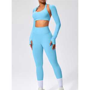 2025 venta al por mayor Fitness 2 piezas mujeres gimnasio Yoga desgaste conjunto suave tacto mujer manga larga Yoga traje - Product Image 5