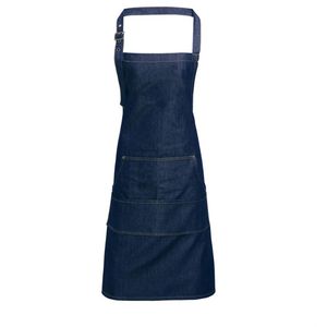 Tablier de cuisine en denim de coton délavé unisexe de luxe sangle de cou réglable poches avant uniformes de bar de restaurant personnalisés - Product Image 5