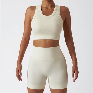 Conjunto de ropa deportiva corta para mujer, ropa deportiva sin costuras para gimnasio, Sujetador deportivo para motorista, ropa corta de talla grande para mujer, Top corto de algodón 100% - Product Image 1