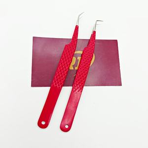 Pince à épiler d'extension de cils de botte maigre à 45 et 90 degrés en acier inoxydable durable de couleur rouge de marque privée pour l'éventail précis - Product Image 4