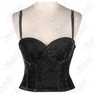 Mejor venta 2024 Sexy mujer terciopelo Bustier Top Suspender Shapewear rojo Underwire pecho Pad ropa interior prendas de vestir exteriores Bustier Bra