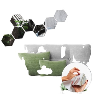 High Quality Hexagon Shape <b>Mirror</b> Wall Decor, 8 Pcs <b>Mirror</b> Effect Wall Decal, <b>Silver</b> - Product Image 1