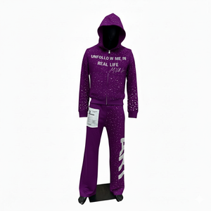 Ensemble de survêtement décontracté d'hiver avec strass et broderie pour hommes et femmes, 100% coton molletonné 450 GSM, écologique et respirant - Product Image 1