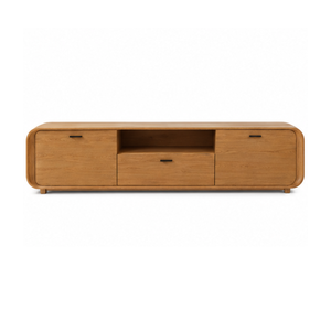 Modern Solid Wood TV <b>Cabinet</b> <b>with</b> Rounded Corners <b>Storage</b> <b>Drawers</b> Open Shelf Living Room Media Console Customized Size Color - Product Image 1