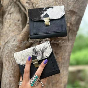 Nouveaux vrais cheveux faits à la main sur peau cuir de fourrure petits portefeuilles de pièces très élégants et durables véritables portefeuilles en cuir de fourrure de vachette véritable - Product Image 2