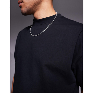 100% เสื้อยืดผู้ชายผ้าคอตตอนออแกนิกทรงครอปแขนสั้นโชว์ไหล่ทรงโอเวอร์ไซส์ทรงพลัสไซส์พิมพ์ลายเปล่า - Product Image 2