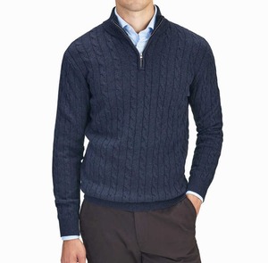 Pull en tricot à la mode pour hommes personnalisé pull en coton à col rond avec vêtements en coton côtelé pull-over demi-fermeture éclair hiver grande taille câble - Product Image 1