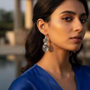 Boucles d'oreilles pendantes en argent 925 pour femmes avec pendentif en or blanc plaqué or 18 carats, bijoux avec pierre de diamant et de perle pour cadeaux - Product Image 3