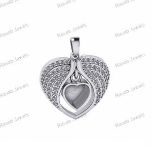 Aile d'Ange Bijoux en Argent Massif Zircon Set Coeur 25x20mm Gravé Bon Prix Résine Cendres Incrustation Base Diy Vide Pendentif Setting - Product Image 4