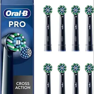 Oral-B Pro Cross Action电动牙刷头，X形和角度拆卸，一包8个牙刷头，黑色