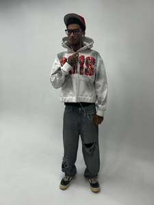 Sudadera con Capucha para Hombre, Negra, con Efecto Desgastado, Estampada, 100% Algodón, Unisex, Invierno, Proyecto Capri, Emergencia, Pedrería, Alta Calidad - Product Image 3