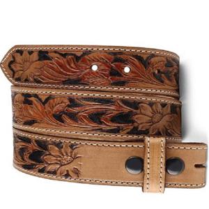Ceinture de luxe en cuir western sculpté à la main avec motif de feuille de Cowboy, avec bouton-pression réglable pour fermeture en boucle - Product Image 2