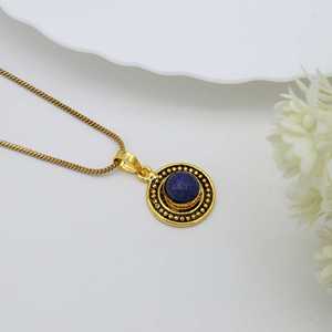 Good Quality Brass Necklace Boho Lapis Pendant Tribal Brass Jewelry Women 18k Gold Plated Geometric Ethnic Wholesale/OEM/ODM - Product Image 6