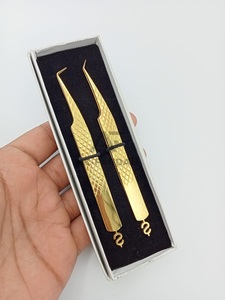 Pince d'extension de cils plaquée or durable 45 pince à cils à 90 degrés avec pointe en fibre matériau en acier inoxydable - Product Image 3