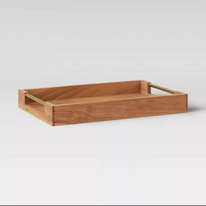 Plateau de service en bois avec insert en verre pièce élégante décorative pour servir des collations au café thé desserts - Product Image 1