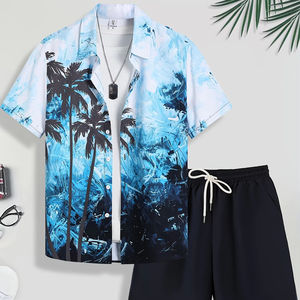 Luxury Men's Summer Vacation Outfit Breathable <b>Tropical</b> Textured Fabric <b>Shirt</b> and Shorts Set Co Ord - Product Image 3