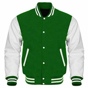 Mangas de cuero blanco Logotipo de béisbol en relieve Letterman Lana Bomber Varsity Chaquetas para hombres Chaqueta Varsity tejida - Product Image 5