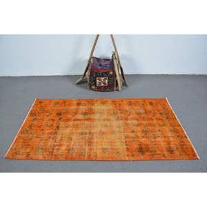 Tapis en laine turque vintage 3.3x6,2 pieds classique grande surface Orange Orange Patchwork Design avec support en Latex pour décor de chambre de voiture - Product Image 3