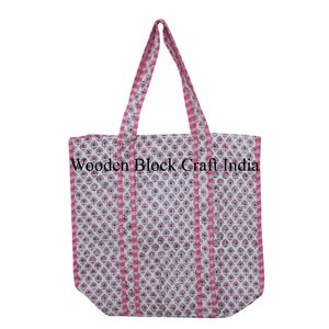 Handmade Cotton <b>Vintage</b> Floral Block Print Quilted <b>Tote</b> <b>Bag</b> Women Eco-Friendly Custom Logo Winter Spring Summer Zipper closure - Product Image 1