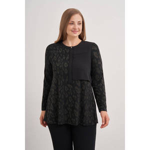 Chemise en tricot à imprimé léopard - Haut d'hiver décontracté à manches courtes - Khaki - Product Image 3