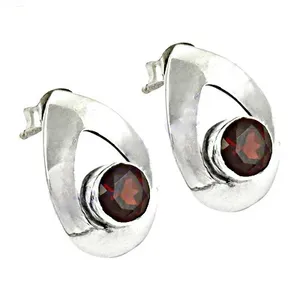 Pendientes de Botón de Granate Vintage y Modernos para Mujer, Plata de Ley 925, Chapado en Oro de 14K, Material de Oro Blanco y Amarillo, Piedra Principal de Diamante, Joyería - Product Image 1