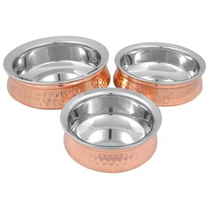 100% Pure <b>Copper</b> Heavy Gauge Hand Hammered India <b>Copper</b> Hyderabadi Handi Bowl Set of 3 - Product Image 4