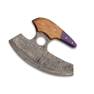 Cuchillo Ulu de Chef de Acero de Damasco Hecho a Mano, Funda de Cuero Única, Hermoso Mango, Cortador de Pizza con Personalización Disponible - Product Image 1