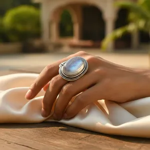 925 <b>Silver</b> <b>Adjustable</b> Statement <b>Ring</b> for Women Women's Inlay Gemstone Moonstone Fine Jewelry Featuring Animal Insect Number - Product Image 2