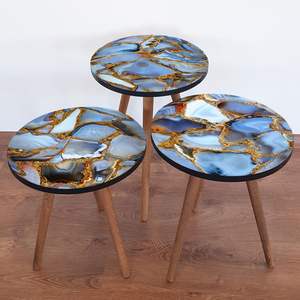 Table d'appoint de salon moderne écologique fabriquée à la main en forme de cercle pour l'intérieur Top 3 pieds autocollant émail pour l'intérieur fabriquée à la main - Product Image 3