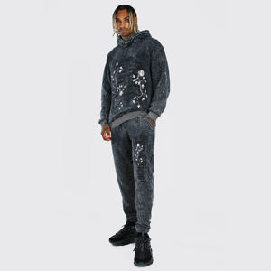 Chándal de lavado ácido personalizado para hombre 2024, ropa de calle de algodón transpirable, chándal personalizado con diseño de lavado ácido, conjunto de chándal - Product Image 1
