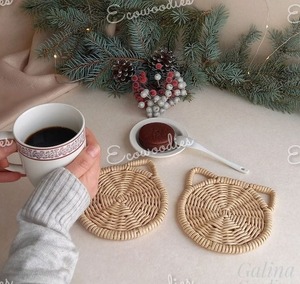 Napperons de table absorbants résistants à la chaleur napperons tissés en paille ronde de couleur naturelle pour table à manger napperons de cuisine rustiques épais - Product Image 2