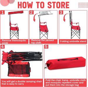 2-Person <b>Double</b> <b>Camping</b> <b>Chair</b> Canopy Shade Mini Table Beverage Cup Holder Carrying Bag Garden Patio Pool Beach <b>Chairs</b> - Product Image 2