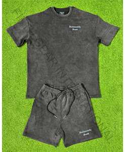 T-shirt Boxy surdimensionné sur mesure court unisexe Vintage 2 pièces ensemble été Streetwear survêtement à manches courtes t-shirt court grande taille - Product Image 1