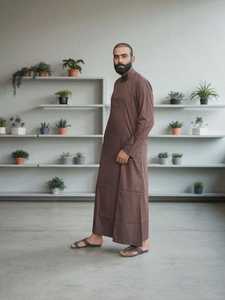 OEM 2025 Vêtements islamiques de Dubaï arabes de haute qualité Thobes ethniques à manches courtes Thobes Thobes ethniques à manches courtes pour hommes de couleur unie Thobe musulman pour hommes - Product Image 2