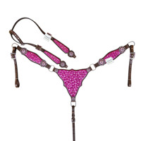 Western Horse Headstall & Gladiator kerah payudara kulit merah muda dihiasi merah putih oranye kristal penunggang kuda produsen OEM