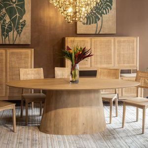 Mesa de Comedor Ovalada de Diseño Moderno en Acabado Blanco Natural para Comedor, Hogar, Cocina, Oficina, Restaurante - Product Image 1