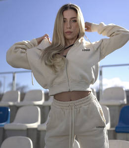 2025 Conjunto de sudadera de alta calidad para mujer, ropa de primavera personalizada, de 2 piezas Sudadera con capucha, chándal de lana para correr, chándal de primavera - Product Image 2