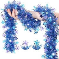 Guirlande de Noël bleue en forme de flocon de neige, décoration métallique pour les fêtes, pour arbre, cheminée, escalier, fête
